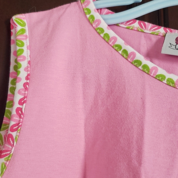 Ann Loren pink tank/pant set with peacock/ruffles - Picture 5 of 7